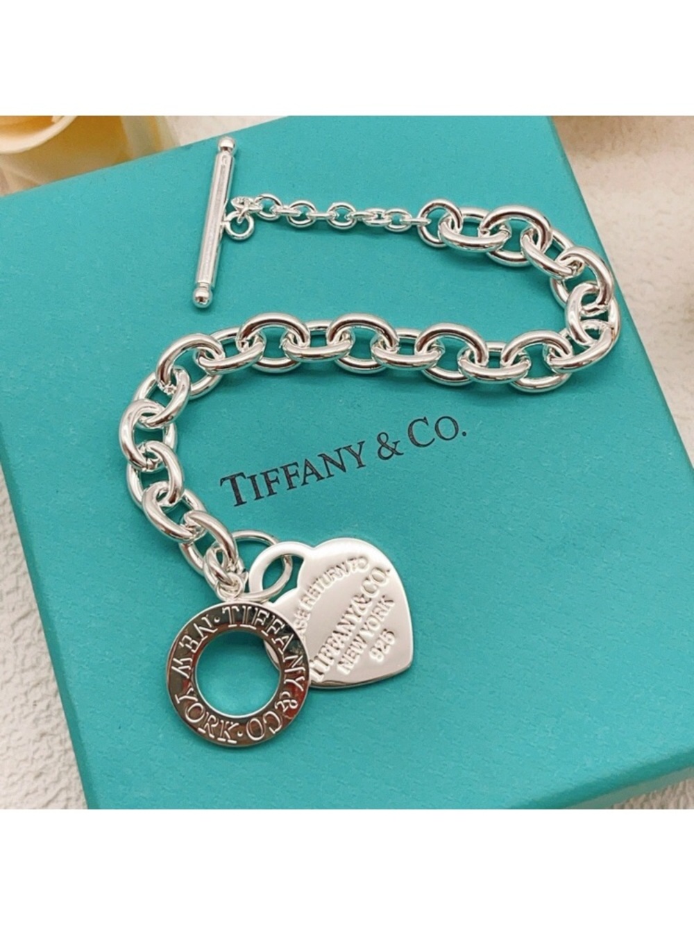 Tiffany & Co. Sterling Silver Heart Tag Toggle Bracelet - Silver